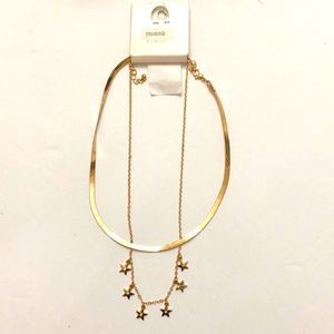 Gold color 2 separate chains with hanging stars rhinestone center brand new